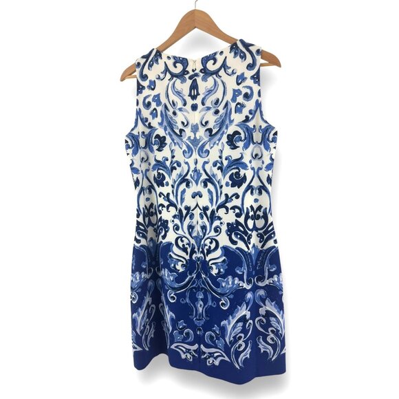 Ralph Lauren Blue Scroll Print Shift Sheath Dress Size 12 Summer Wedding Party - Picture 3 of 7